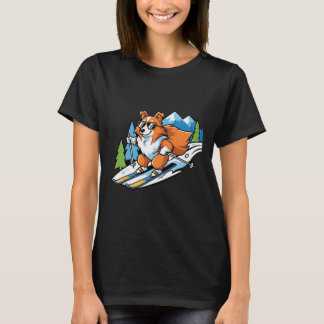 Alpine Corgi On Skis Cool Sungles Winter Scene  T-Shirt
