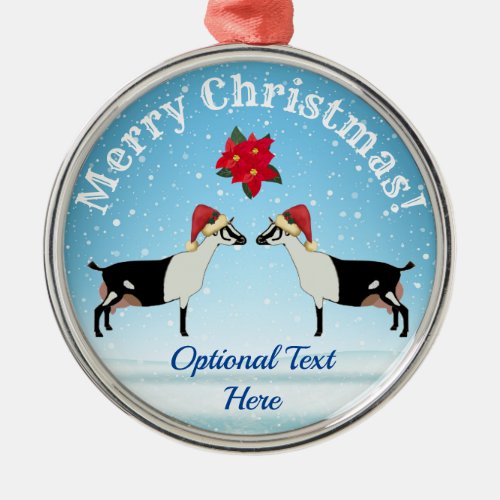 Alpine Dairy Goat Christmas in the snow Metal Ornament