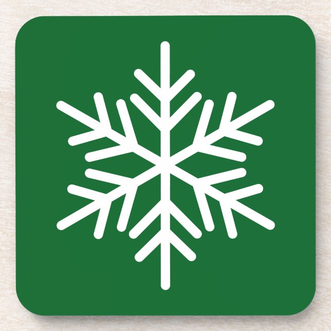 Alpine Forest Green White Nordic Snowflake Beverage Coaster (Front)