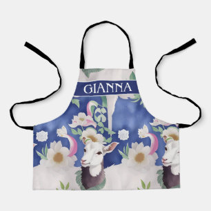 Alpine Goat Watercolor Colorful Pattern Apron