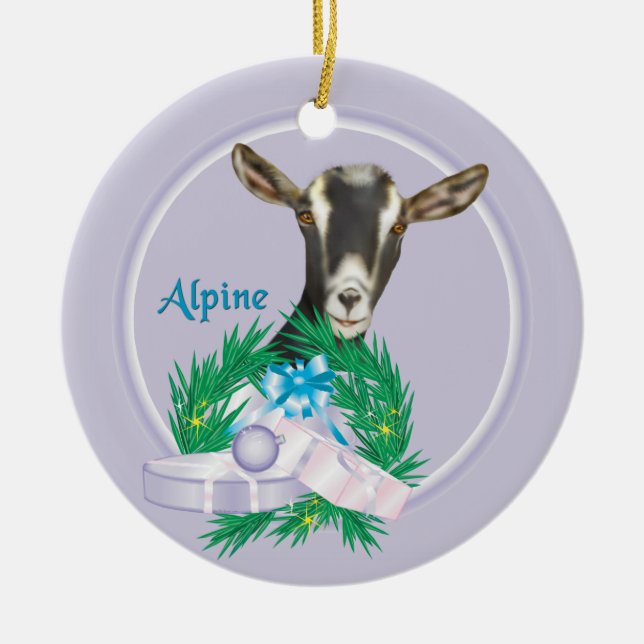 Alpine  Goat Wreath Holiday Ornament (Front)