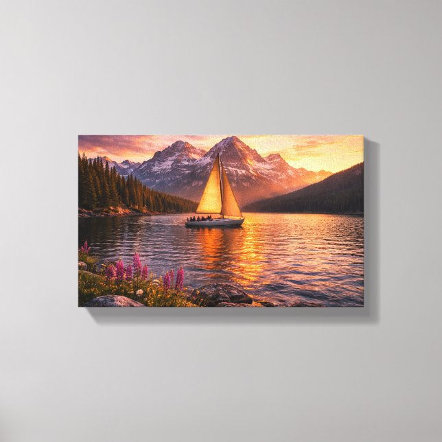 Alpine Lake Sunset Sailboat Canvas Wall Art Mounta (Front)