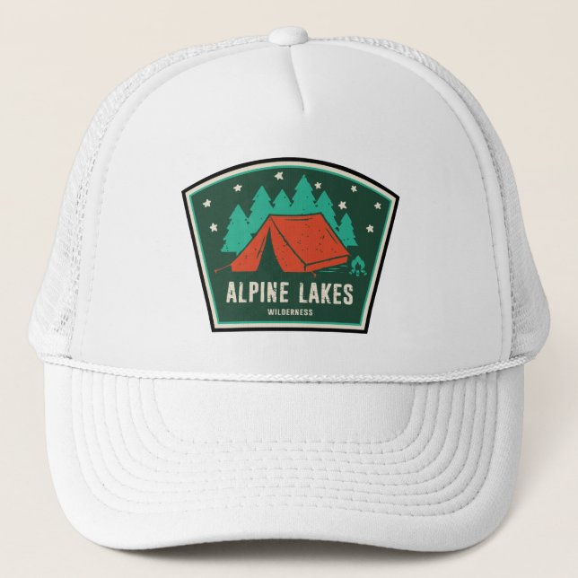 Alpine Lakes Wilderness Camping Trucker Hat (Front)