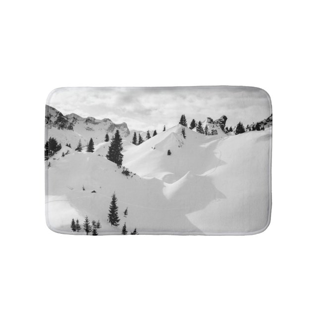 Alpine Landscape: Snowy Fir Trees Mountains Bath Mat (Front)
