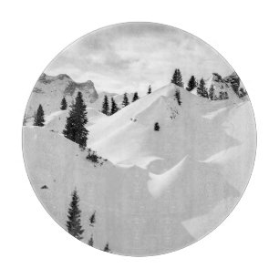 Alpine Landscape: Snowy Fir Trees Mountains Cutting Board