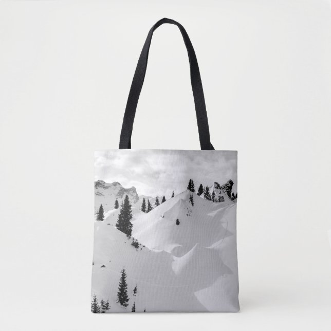 Alpine Landscape: Snowy Fir Trees Mountains Tote Bag (Front)