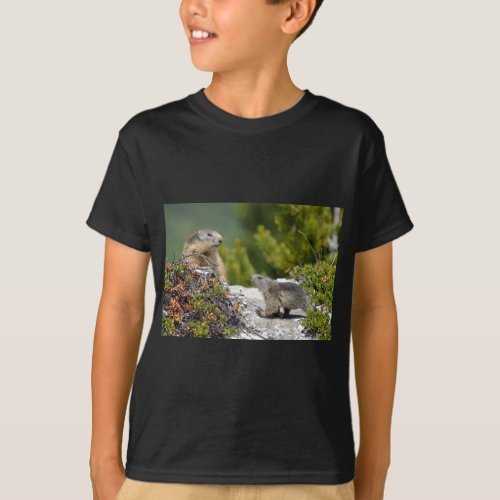 Alpine marmot and its young T_Shirt