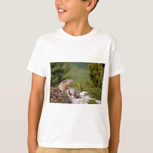 Alpine marmot and its young T_Shirt