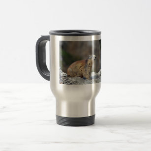 Alpine marmot on rock travel mug