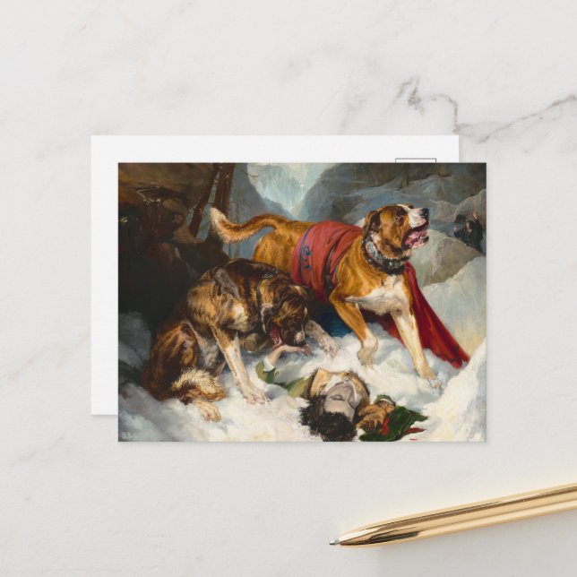 Alpine Mastiffs Reanimating a Distressed Traveler Postcard (Front/Back In Situ)