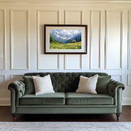 Alpine Meadow with Flowers and Small Cottage Faux Canvas Print