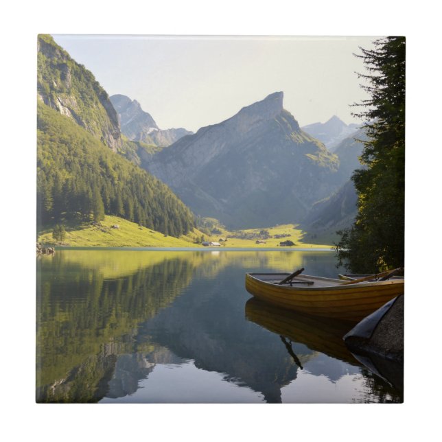 Alpine Mountain Lake in Switzerland Ceramic Tile (Front)