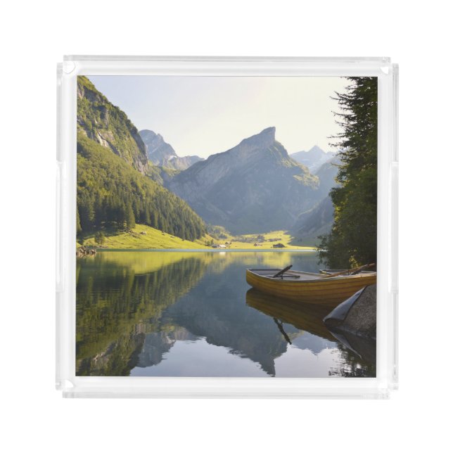 Alpine Mountain Lake in Switzerland Photo Acrylic Tray (Front)
