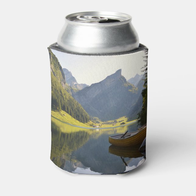 Alpine Mountain Lake in Switzerland Photo Can Cooler (Can Back)
