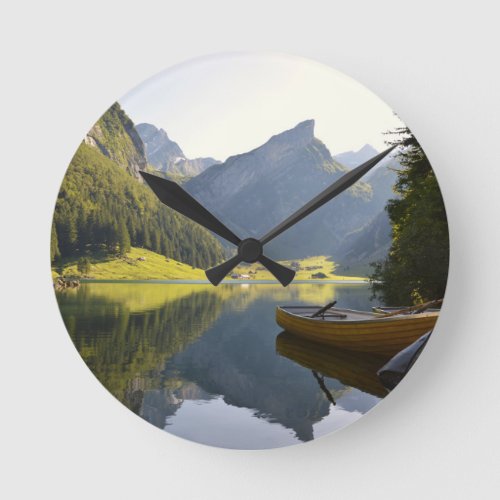 Alpine Mountain Lake in Switzerland Round Clock