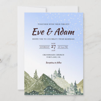 Alpine Mountain Starry Watercolor Winter Wedding Invitation