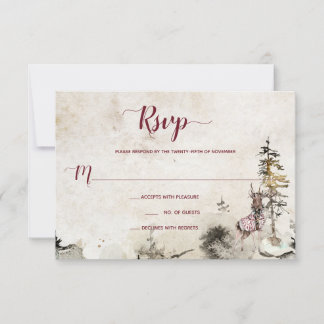 Alpine Mountain Woodland Stag Burgundy | RSVP Card