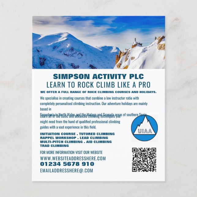 Alpine Mountaineering, Hiking and Climbing Advert  Flyer (Front)
