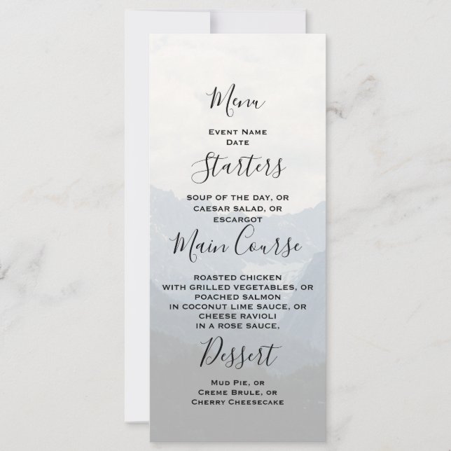Alpine Mountains Country Nature Photo Wedding Menu Invitation (Front)