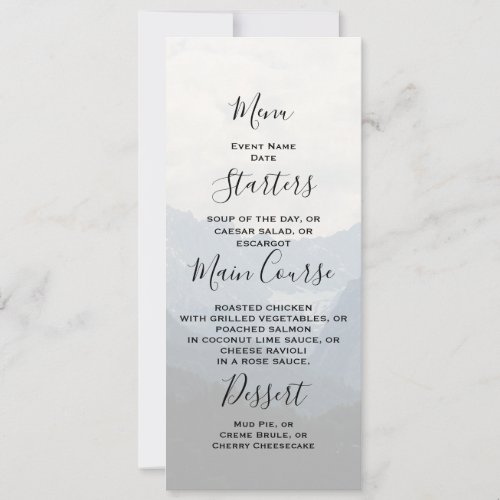 Alpine Mountains Country Nature Photo Wedding Menu Invitation