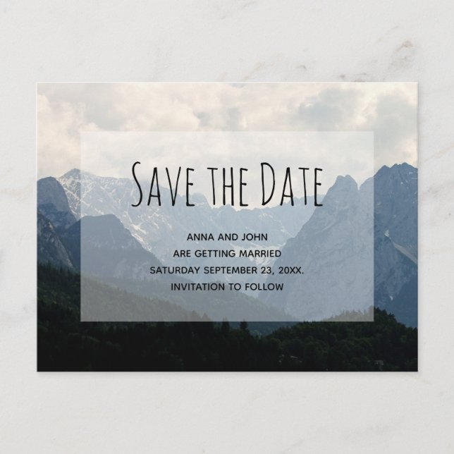 Alpine Mountains Country Wedding Save the Date Invitation Postcard (Front)