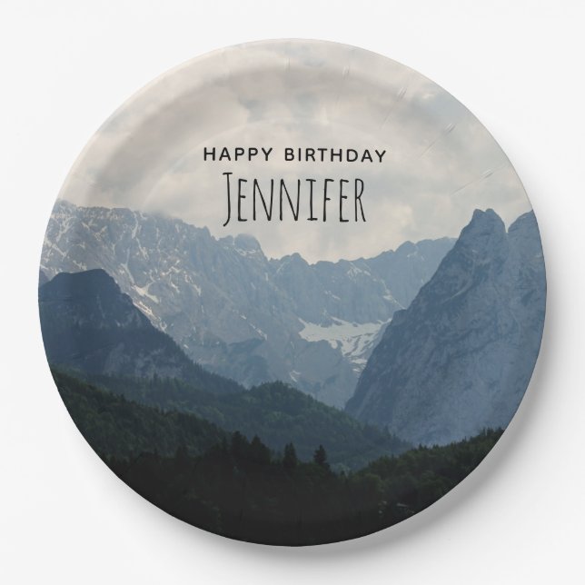 Alpine Mountains Nature Photo Country Birthday Paper Plates (Front)