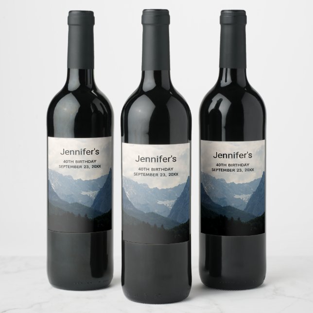Alpine Mountains Nature Photo Country Birthday Wine Label (Bottles)