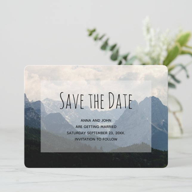 Alpine Mountains Nature Photo Country Wedding Save The Date (Standing Front)