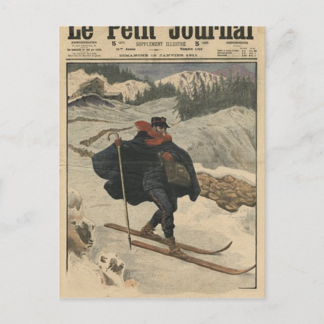 Alpine postmen using ski postcard (Front)