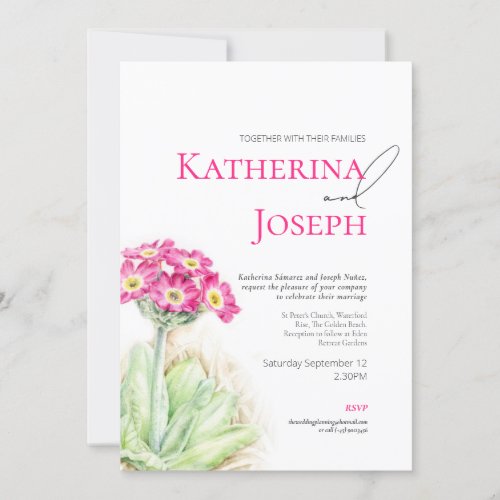 Alpine primrose watercolor pink photo wedding  invitation