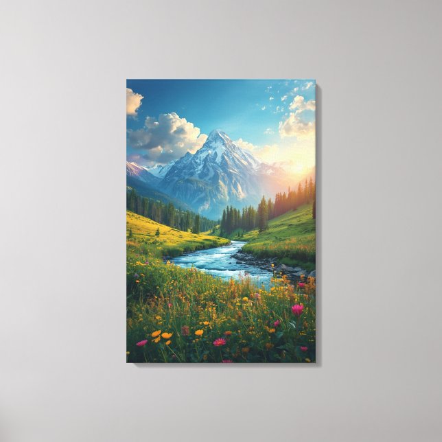 Alpine River Sunrise – Serene Mountain Landscape Canvas Print (Front)