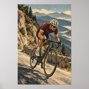 Alpine Road Cyclist Mountain Cycling Sports Wall A Poster
