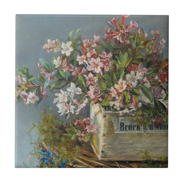 Alpine Roses in a Window Box – Andreas Lach Ceramic Tile (Front)