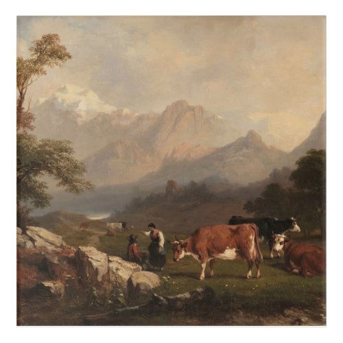 Alpine scene with cattle herders acrylic print