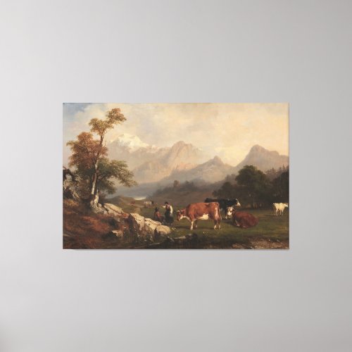 Alpine scene with cattle herders canvas print