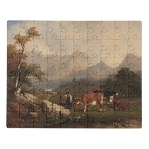Alpine scene with cattle herders jigsaw puzzle