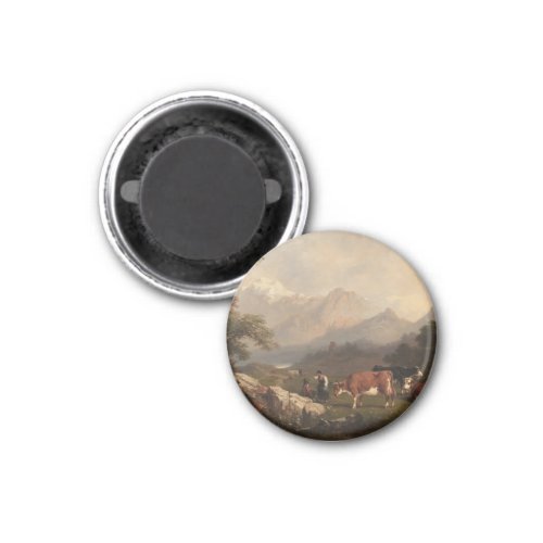 Alpine scene with cattle herders magnet