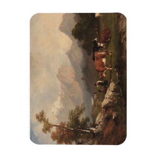 Alpine scene with cattle herders magnet