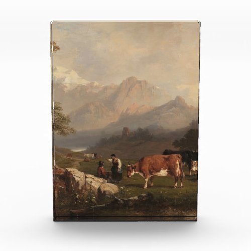 Alpine scene with cattle herders photo block
