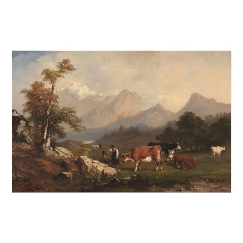 Alpine scene with cattle herders photo print