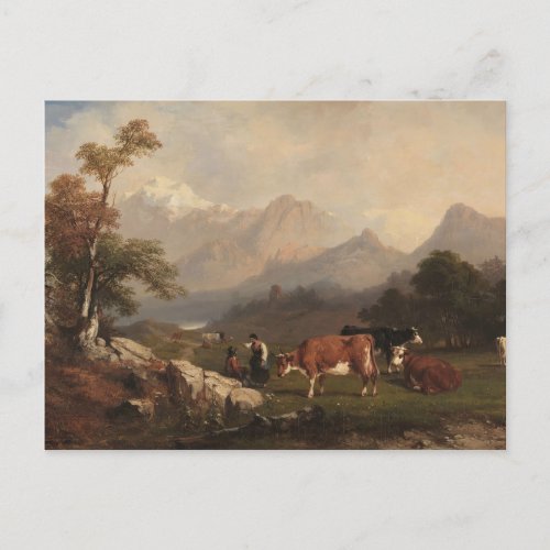 Alpine scene with cattle herders postcard