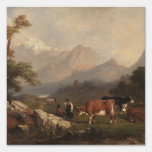 Alpine scene with cattle herders sign