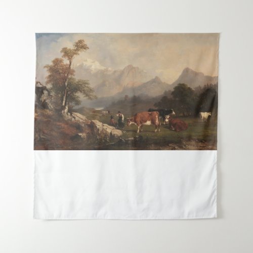 Alpine scene with cattle herders tapestry