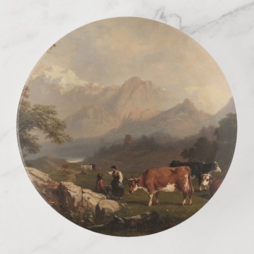 Alpine scene with cattle herders trinket tray