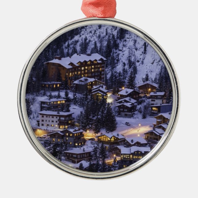 Alpine Ski Resort Winter Metal Ornament (Front)