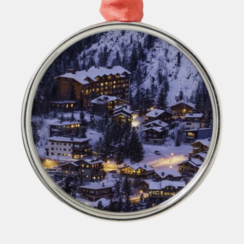 Alpine Ski Resort Winter Metal Ornament