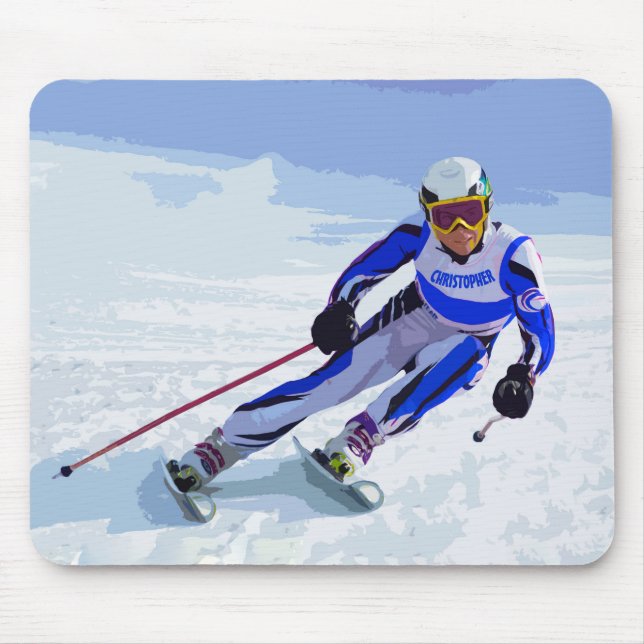 Alpine Skier In Blue With Your Name Drawing Mouse Pad (Front)