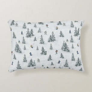 Alpine Skiers and Hidden Yetis - Downhill Skiing  Accent Pillow