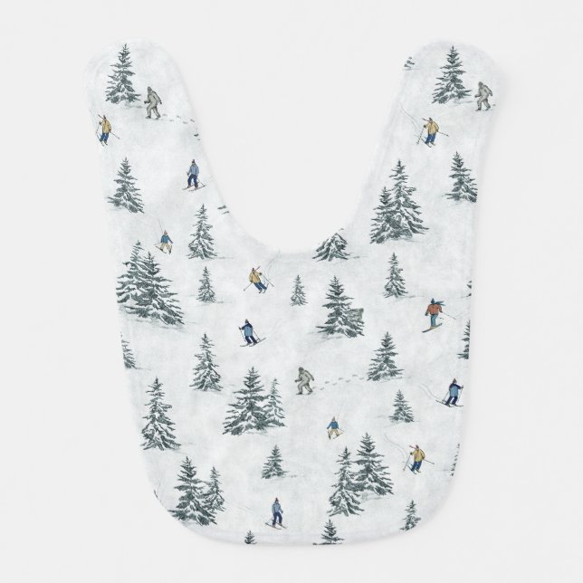 Alpine Skiers and Hidden Yetis - Downhill Skiing  Baby Bib (Front)