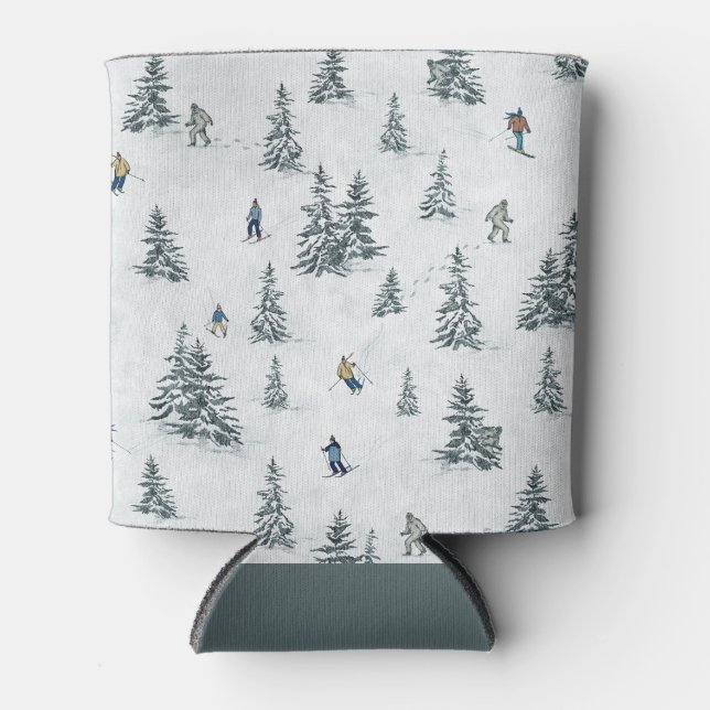 Alpine Skiers and Hidden Yetis - Downhill Skiing  Can Cooler (Front)